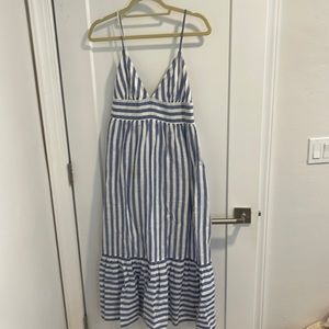 J.crew maxi blue and white striped linen/cotton dress